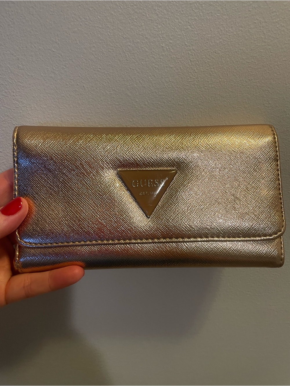 GUESS Metallic Gold Triangular Logo Wallet